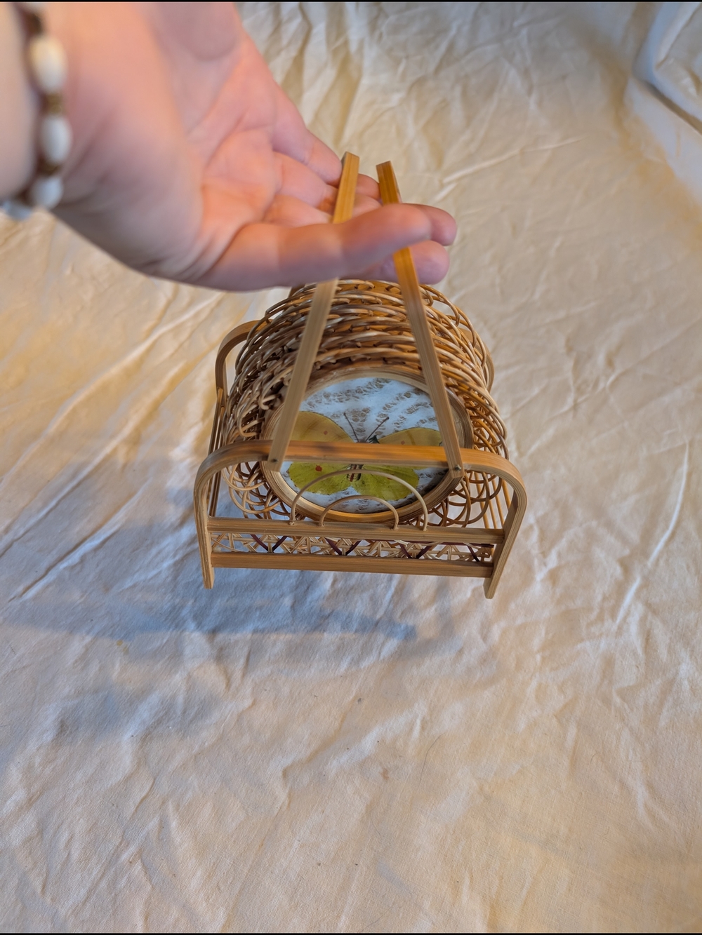 2/40$ Woven Rattan Basket with Handle And Matching Butterfly Coaster